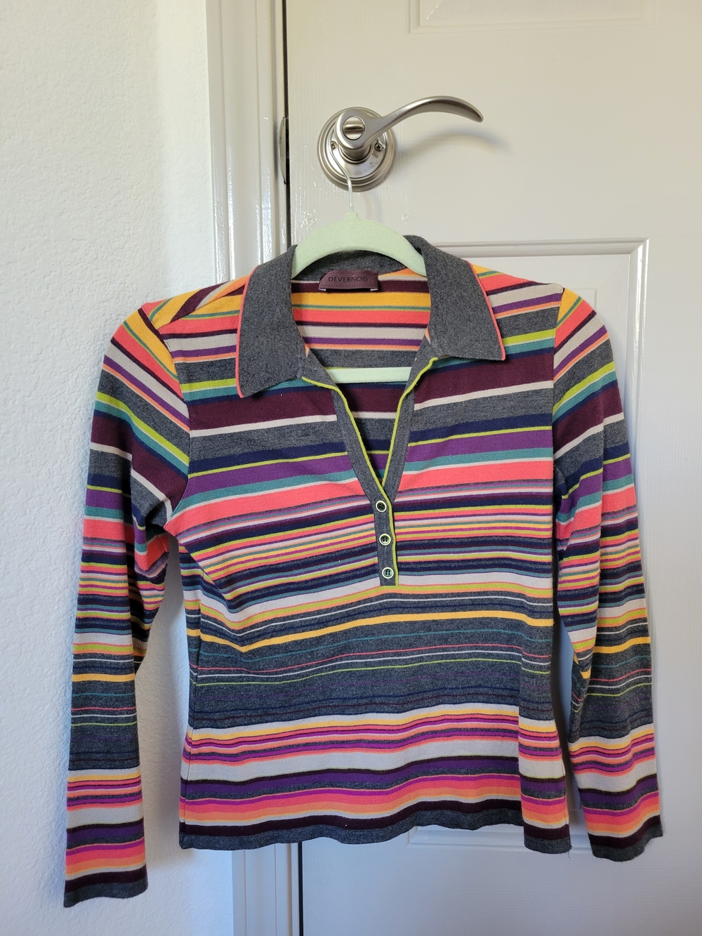Women's Devernois Striped Long-Sleeve Polo Sweater in Multi-Color